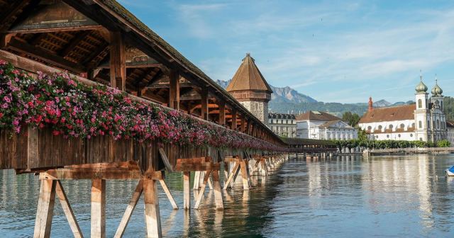 Chapel Bridge in Lucerne-Stadt District, Switzerland